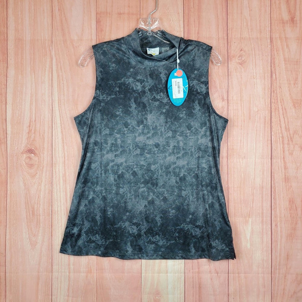 Greg Norman Womens Tank Top Sz Large Gray Tie‎ Dye Polyester Mock Neck Pullover